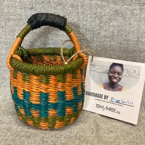 Ghana Bolga Basket Mini Tiny Gratitude Small Multicolor Handmade Leather Handle